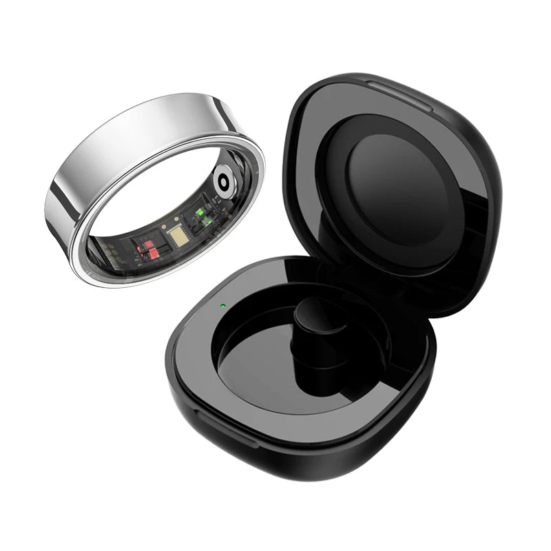 R09 Smart Ring with Charging Case – Heart Rate, SpO2 & Temperature Monitor, 5ATM Waterproof Fitness Ring for Android & iOS