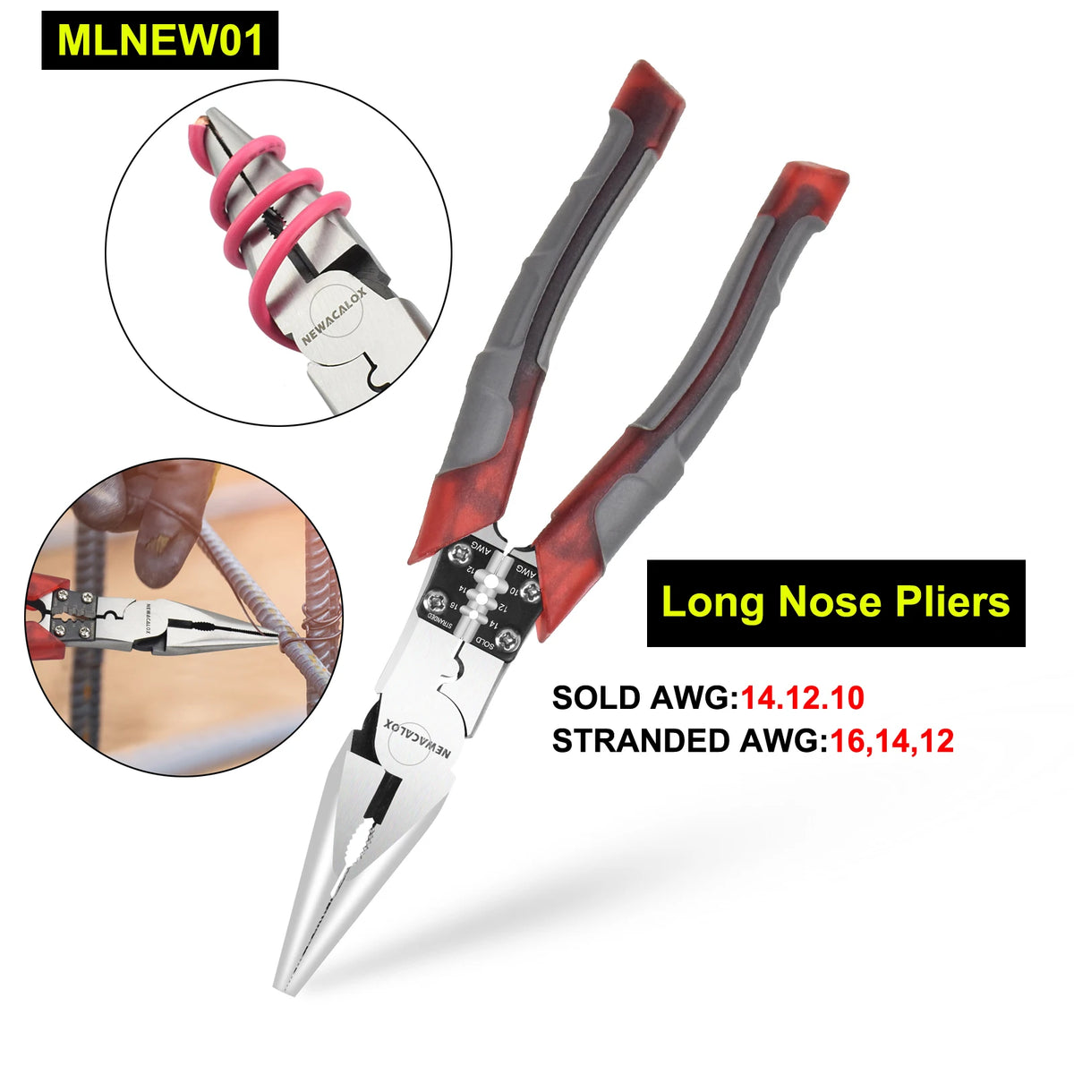 Toolour 8-Inch Multifunctional Pliers - Wire Stripper, Crimper, Cutter & Needle Nose Hand Tool