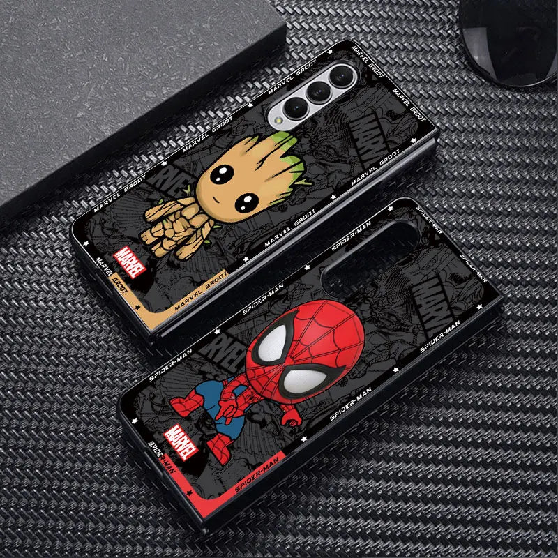 Cartoon Marvel Spiderman & Groot Case for Samsung Galaxy Z Fold 6/5/4/3 5G – Hard PC Shockproof Cover