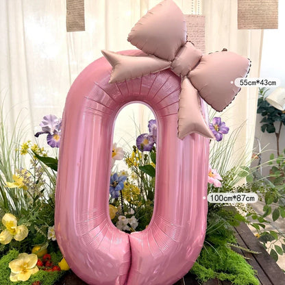 40-Inch Pink Digital Bowknot Foil Balloon - Decorative Number Balloon for Girls’ Birthdays, Weddings and Party Photo Props