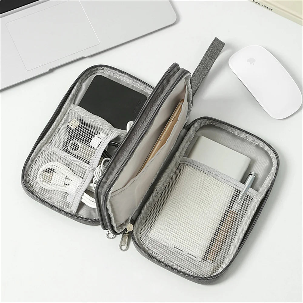 Travel Electronics Organizer Bag — Portable Waterproof Double-Layer Storage for Cables, Wires & Accessories