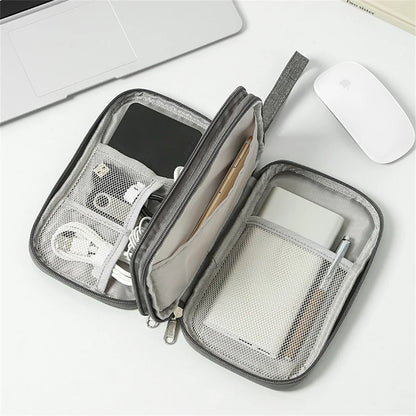Travel Electronics Organizer Bag — Portable Waterproof Double-Layer Storage for Cables, Wires & Accessories