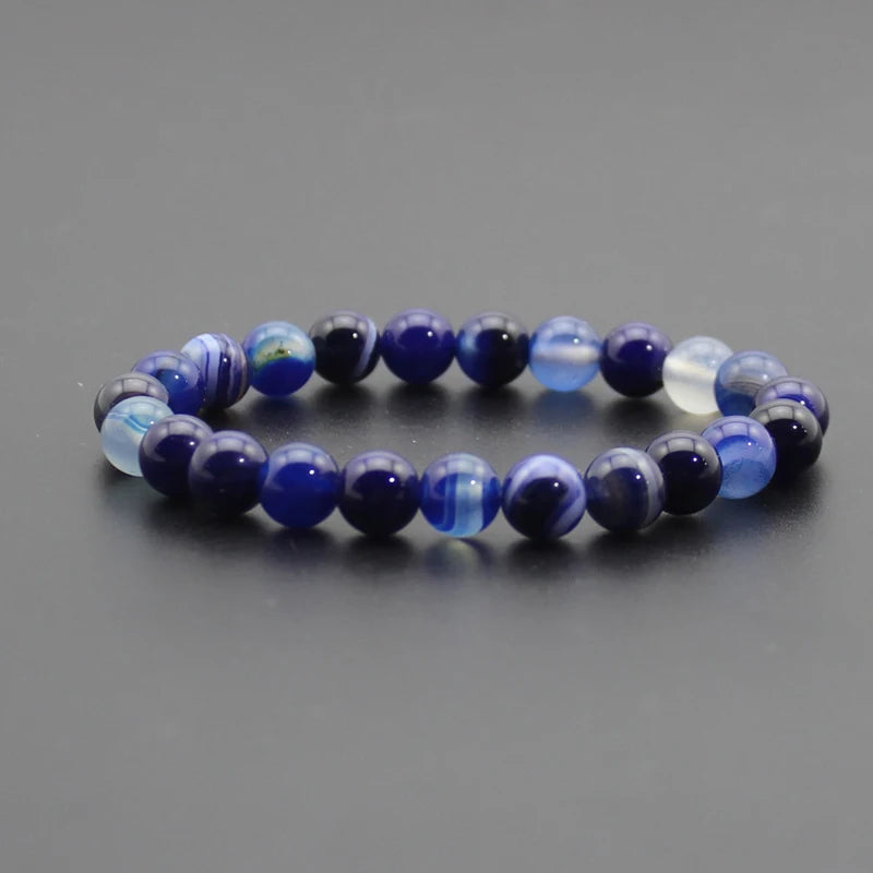 8mm Natural Stone Beaded Bracelet - Black Onyx Lava Tiger Eye Agate Quartz Chakra Yoga Energy Jewelry for Men & Women