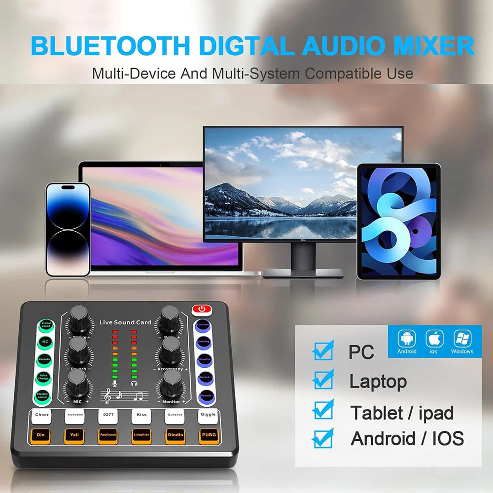 Audio Interface DJ Mixer Sound Card with Effects & Voice Changer for Streaming, Podcasting & Gaming   2/2