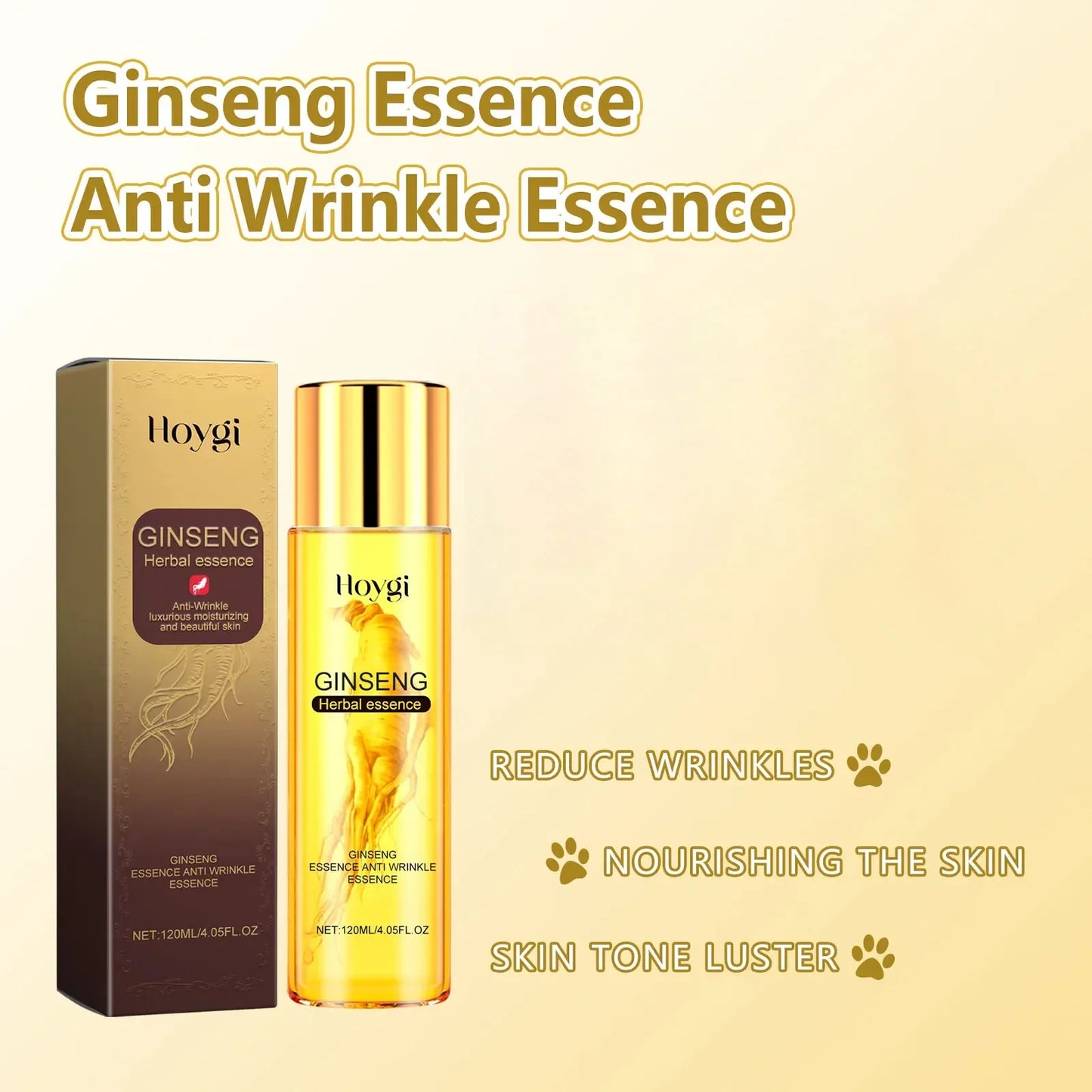 120ml Gold Ginseng Facial Essence Serum with Polypeptides Deep Hydration Brightening Moisturizing Skin Care Treatment