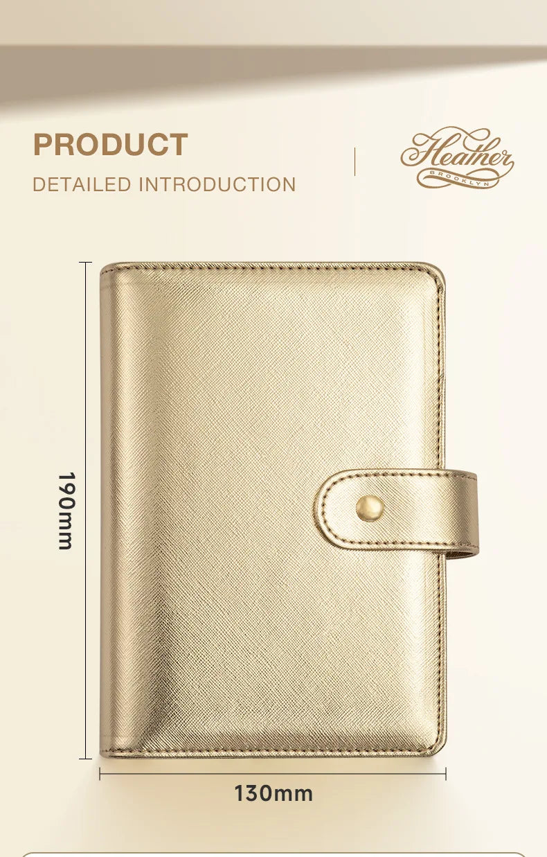 A6 Gold Ring Budget Planner Binder – Gold, Purple & Black with Zipper Cash Envelopes for Money Organization