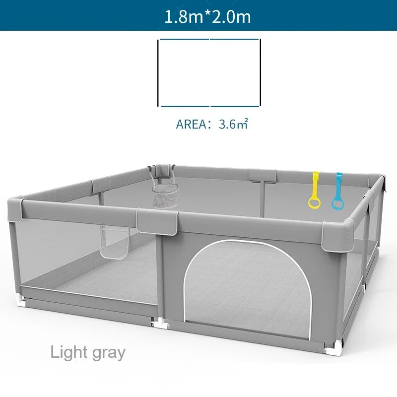 IMBABY Baby Playpen – Light Gray Corralito with Pull Ring, Child Safety Barrier Fence and Ball Box for Baby Playground