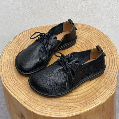 Barefoot Retro Handmade Genuine Leather Women’s Shoes – Soft Sole Wide Toe Flat Casual Lace-Up Footwear, Size 43