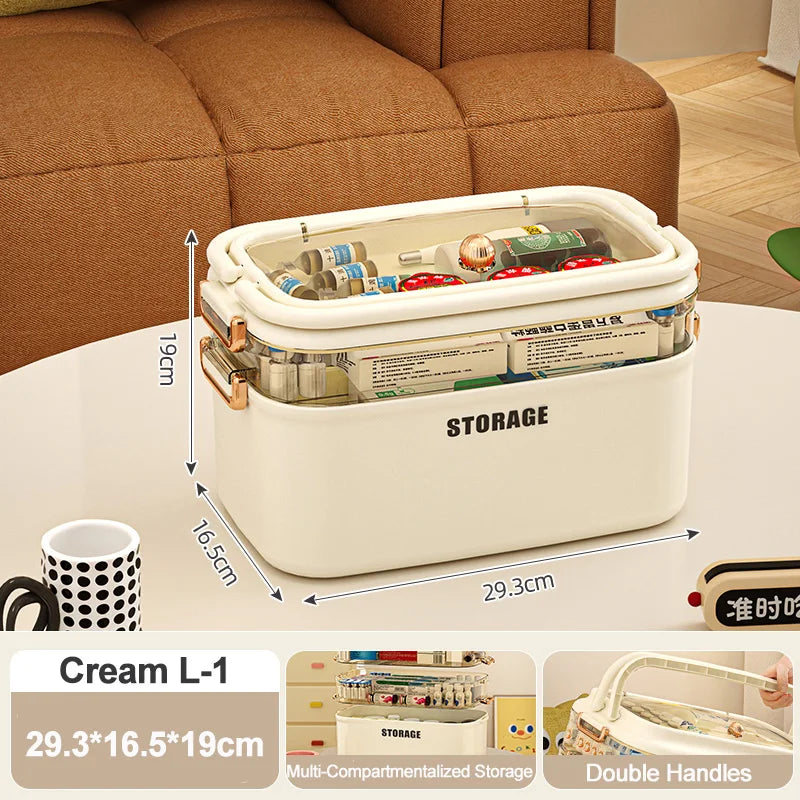 3/4-Layer Large Capacity Medicine Organizer Box – Portable Family First Aid Kit & Pill Storage Container