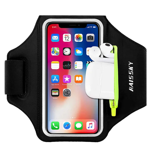 HAISSKY Running Sport Armbands for iPhone 15 14 13 12 11 Pro Max, 14 Plus, Samsung S23 Ultra - Zipper Arm Bag Case for AirPods Pro 3