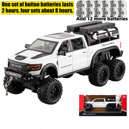 1:24 Dodge Mammoth RAM 1000 TRX 6x6 Diecast Model – Metal Alloy Pickup Toy Car with Lights for Kids & Collectors