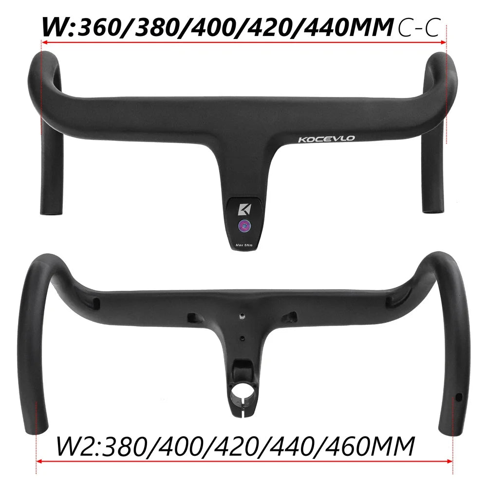 KOCEVLO Carbon Fiber Road Bike Handlebar - Integrated Internal Cable Routing Drop Bar with Computer Mount and Washers