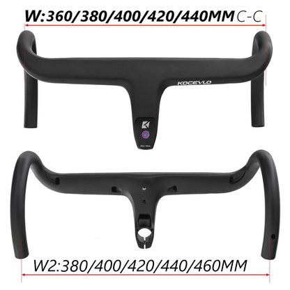 KOCEVLO Carbon Fiber Road Bike Handlebar - Integrated Internal Cable Routing Drop Bar with Computer Mount and Washers