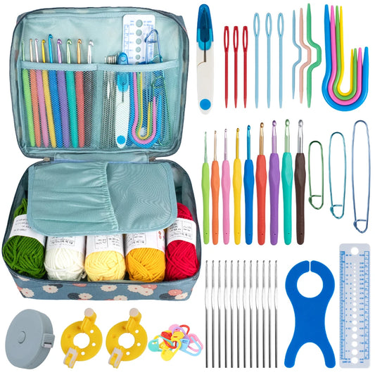 Knitting Crochet Hook Set - DIY Sewing Craft Tools with Bag, Ergonomic Handles & Blunt Needles