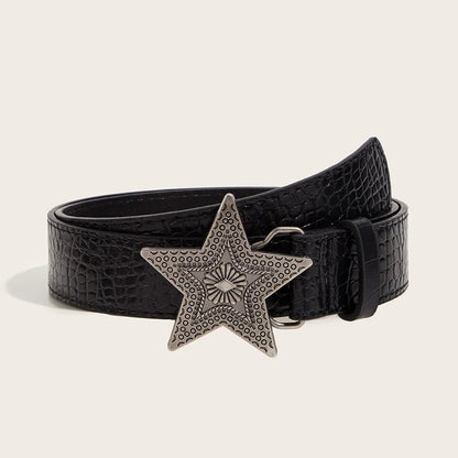 Gothic Punk PU Leather Belt - 3.3cm Wide Y2K Retro Star Buckle Waistband for Women