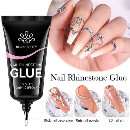 BORN PRETTY 30ML Nail Rhinestone & Gem Glue Gel – 3D Sculpting Adhesive for Nail Art, Flower Carving & DIY Decoration