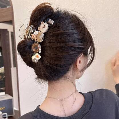 Cute Cartoon Biscuit Bow Hair Claw Clip - Creative Shark Hairpin for Women and Girls, Stylish Ponytail Hair Accessory
