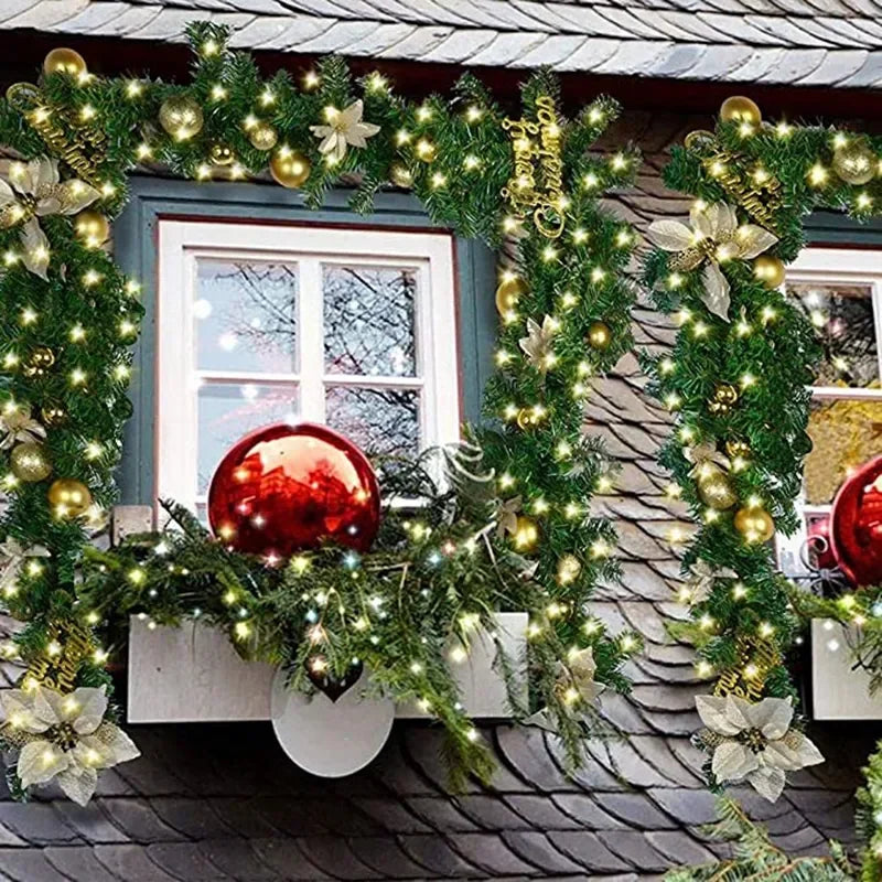 2.7M LED Rattan Christmas Garland – DIY Wreath for Stairs, Fireplace, Tree & Home Decoration