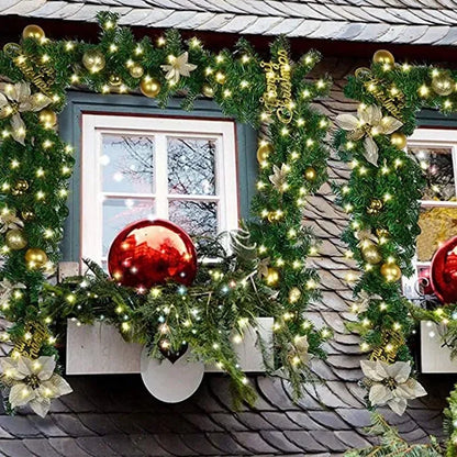 2.7M LED Rattan Christmas Garland – DIY Wreath for Stairs, Fireplace, Tree & Home Decoration