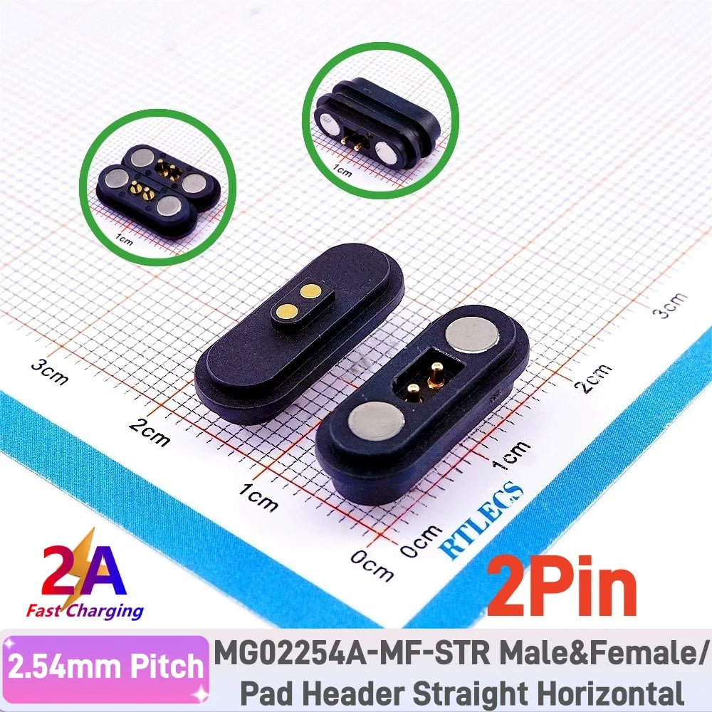 Magnetic Pogo Pin Connector - 2A Waterproof Spring-Loaded 2.54mm Male Female DC Power Socket, 2/3/4/5/6 Position Contact Strip