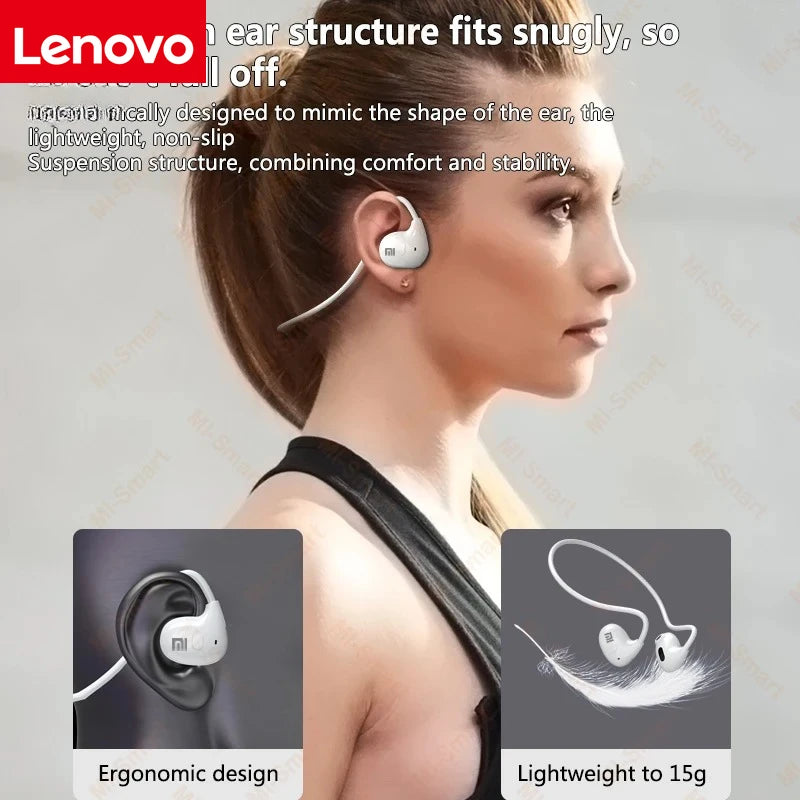 Lenovo Bluetooth 5.3 Wireless Bone Conduction Earphones — Waterproof Stereo Sports Earphones with Microphone, Over-Ear Design