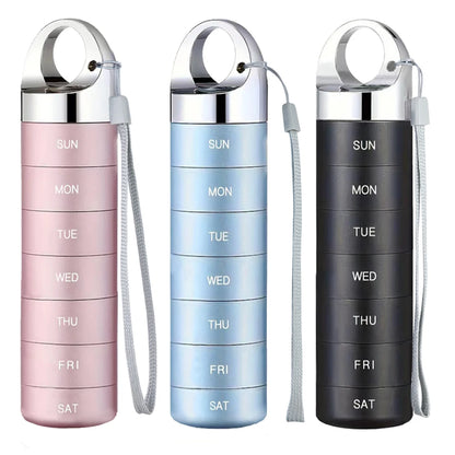 Metal Travel Pill Organizer — Portable Waterproof 7-Day Weekly Medicine Box, Large Aluminum Alloy Container