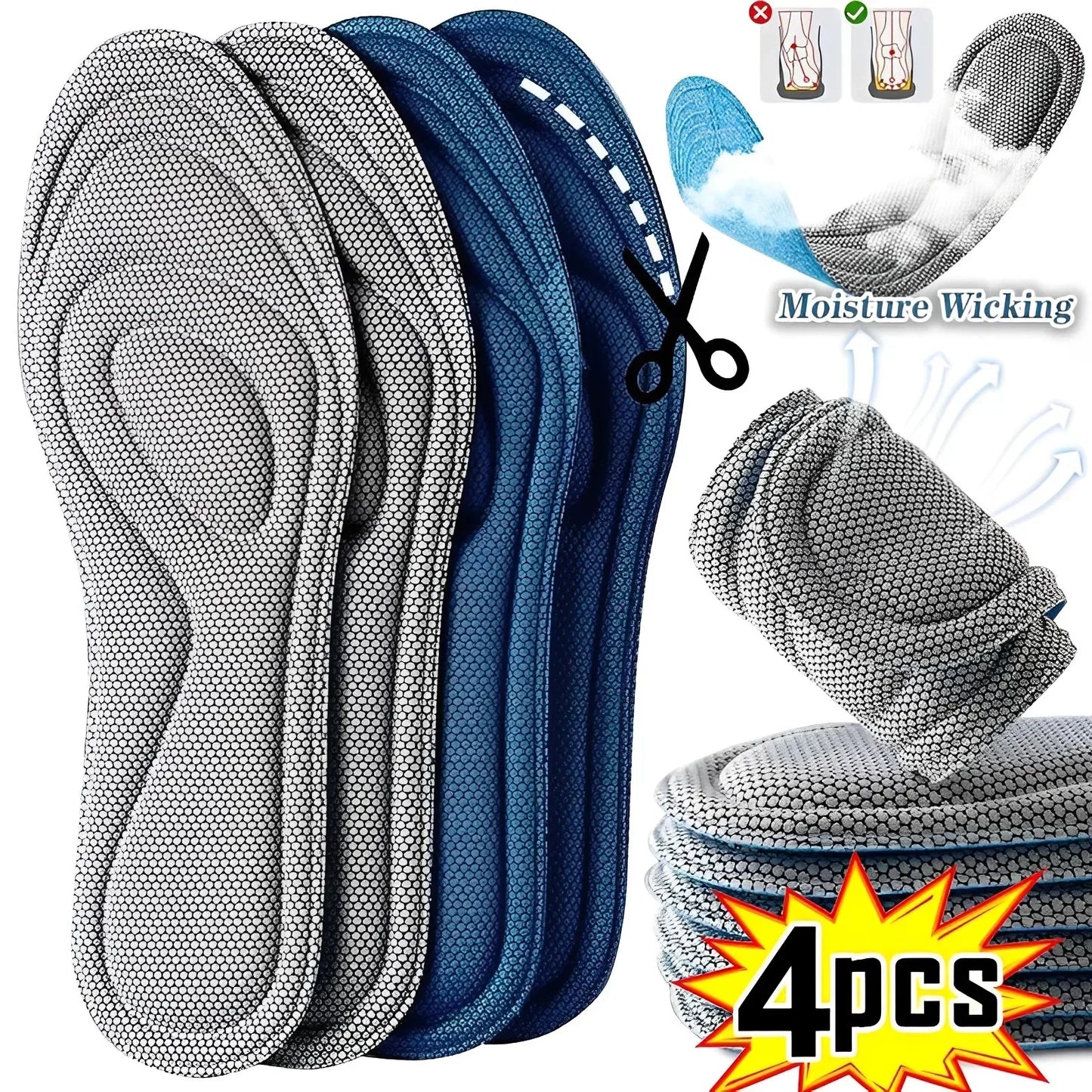 2 Pairs Memory Foam Orthopedic Insoles – Antibacterial, Sweat-Absorbing Shoe Inserts for Sports, Running, and Everyday Comfort