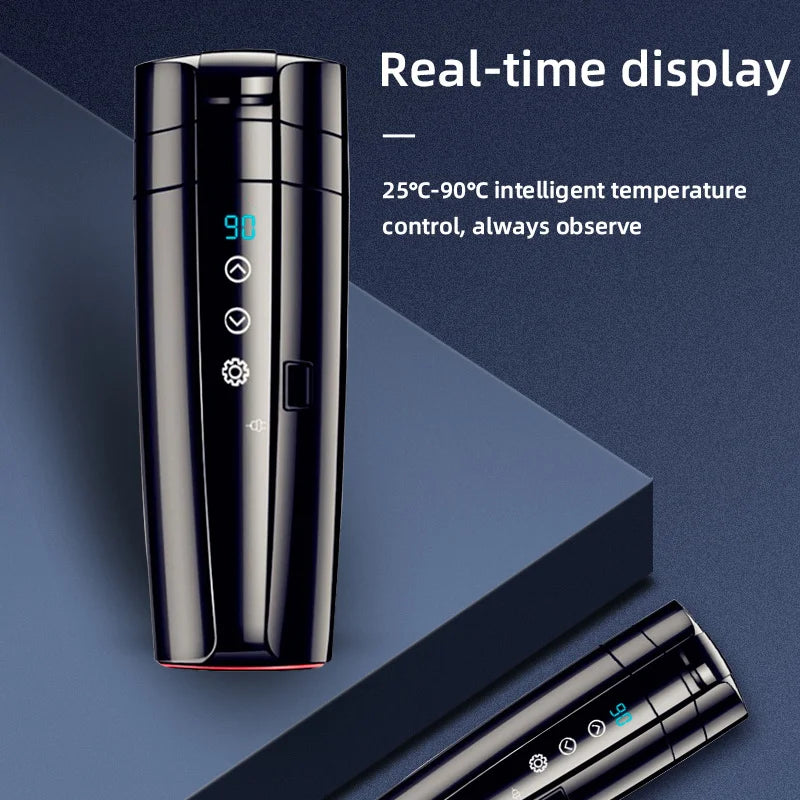 12V/24V Car Heating Cup Electric Kettle - Stainless Steel, Smart Temperature Control, Touch LCD Display - Travel Coffee Mug Warmer