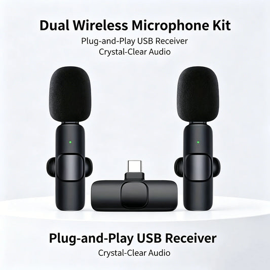 Mini Type-C Wireless Lavalier Microphone - Dual Person Noise Cancelling Audio Mic System for Recording & Streaming