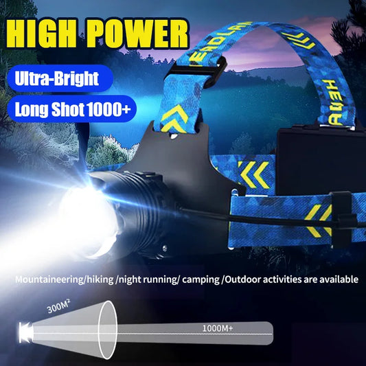 Super Bright 4-LED Zoom Headlamp – Long Range Powerful Spotlight Headlight Flashlight for Outdoor Fishing, Camping & Night Use