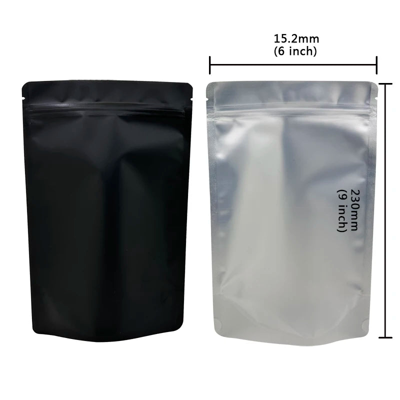 20–100PCS Black Matte Zipper Bags — Smell-Proof Mylar Pouches with One-Side Clear Window