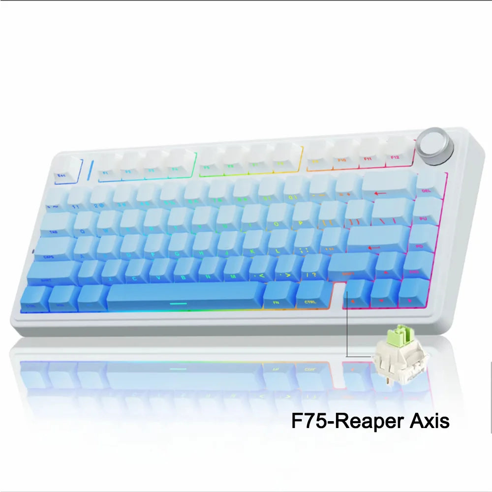AULA F75 75% Mechanical Gaming Keyboard – 2.4G Wireless, Bluetooth, Wired, RGB, OEM Profile, Gasket Structure