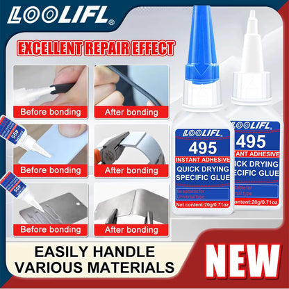 7-Piece LOOLIFL 495 Super Glue Set - Fast-Drying Transparent Cyanoacrylate Adhesive for Strong, Long-Lasting Plastic Bonding