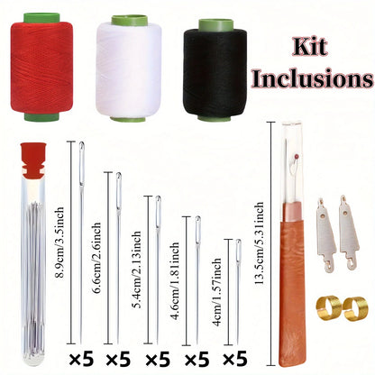 34PCS Hand Sewing Tool Set – Large Eye Stainless Steel Needles with Threaders for DIY Clothing Repair, Embroidery & Craft Supplies
