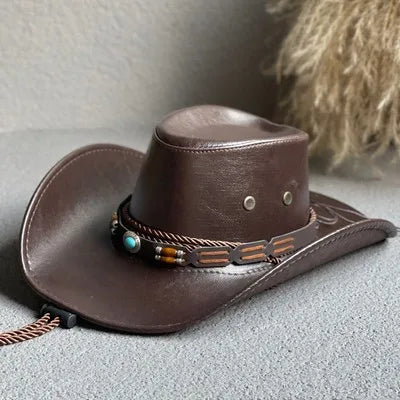 Faux Leather Western Cowboy Hat — Vintage Panama Sombrero Jazz Cap for Men & Women