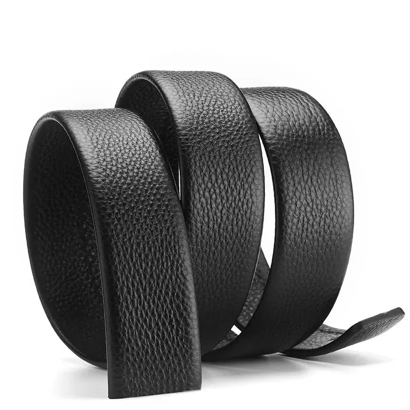 2Pcs Men’s No-Buckle Belt – High-End Black Soft PU Leather Strap Fashion Belt
