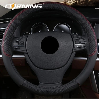 38cm PU Leather Steering Wheel Cover — Anti-Slip, Breathable Fiber Braid, Universal Car Accessory