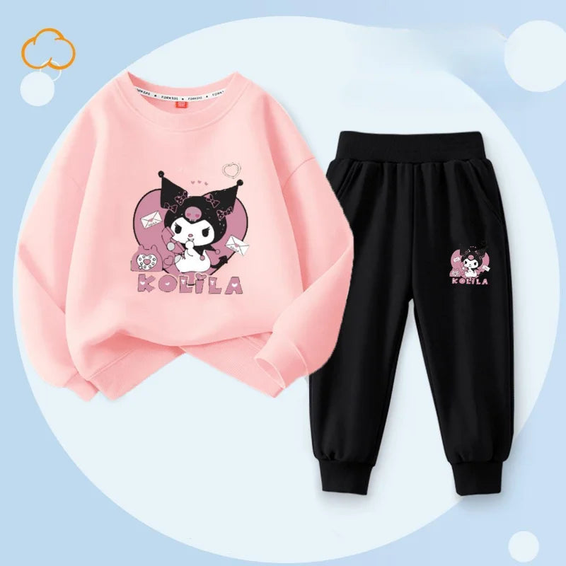 Sanrio Kuromi Cartoon Print Clothing Set for Girls – Sweatshirt & Long Pants, 2-Piece Autumn Sweatsuit for Toddlers & Kids