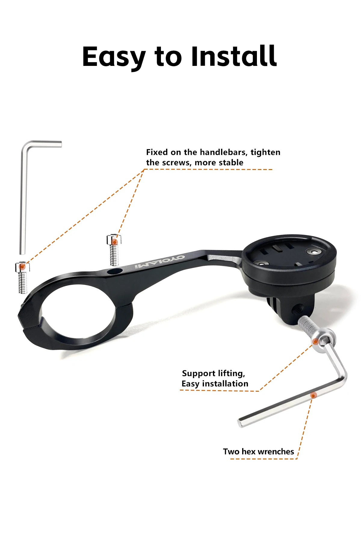 CYCLAMI S5 Aluminum Alloy Double-Sided Bike Computer Mount — MTB Road GPS Headlight Holder for GARMIN, XOSS, IGPSPORT, Coospo