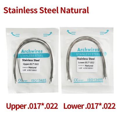 2 Packs Stainless Steel Arch Wires – 20pcs Natural Round & Rectangle Wires for Upper & Lower Braces