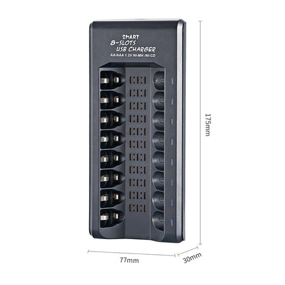8-Slot Fast USB Rechargeable Battery Charger – AA/AAA NiMH 1.2V with Short Circuit Protection & USB Output