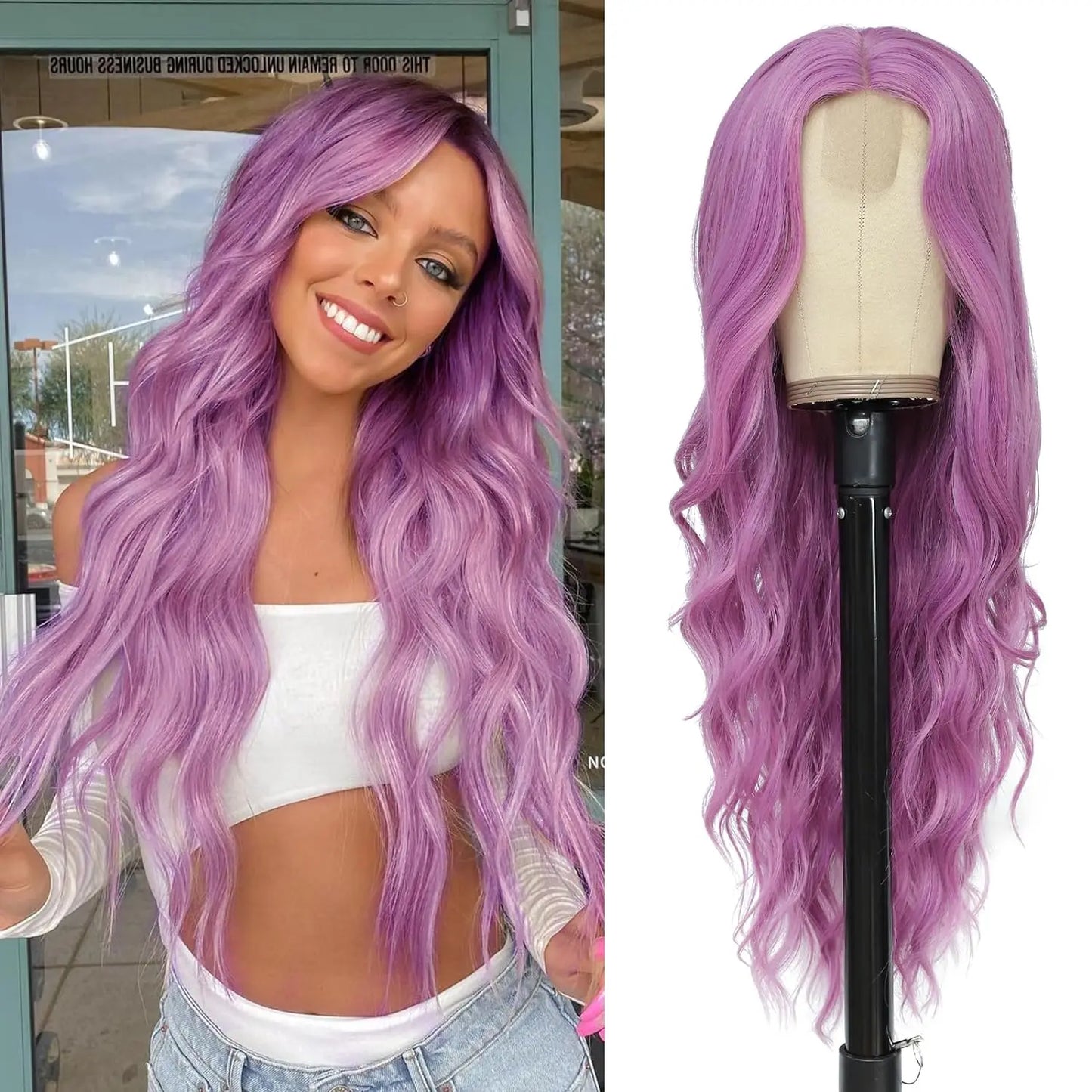 26-Inch Synthetic Ombre Blonde Wavy Wig for Women — Long Middle Part Curly, Heat-Resistant Natural-Look Hair