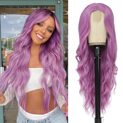 26-Inch Synthetic Ombre Blonde Wavy Wig for Women — Long Middle Part Curly, Heat-Resistant Natural-Look Hair
