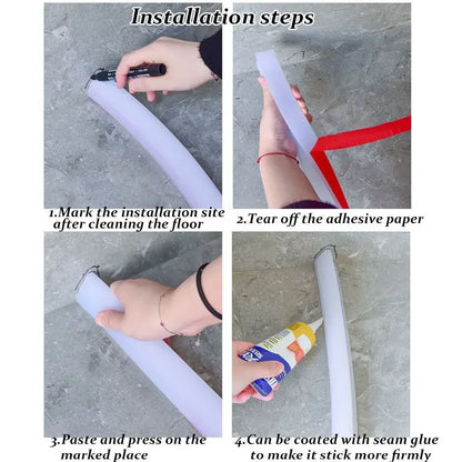 Flexible Silicone Water Stopper Strip - Self-Adhesive Shower Door Water Barrier for Bathroom Wet and Dry Separation