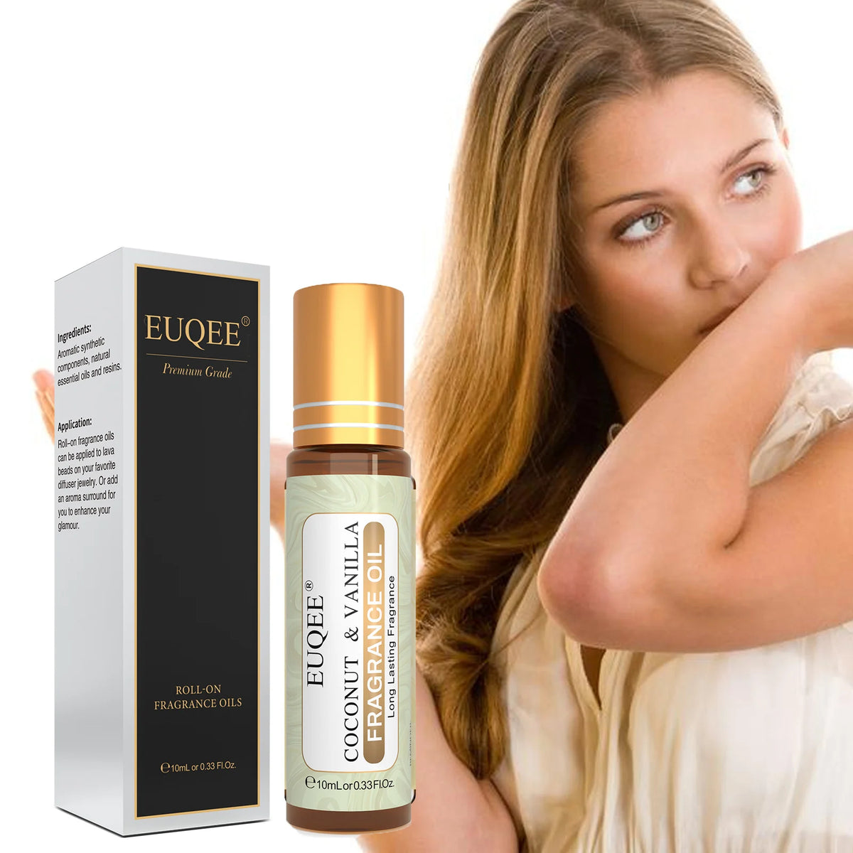 EUQEE 10ml Women's Roller Fragrance Oil - Coconut, Vanilla & Floral Aroma Scent Oil