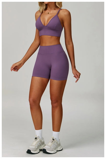 2/3PCS Women’s Seamless Yoga & Gym Set – Push-Up Sports Bra, Long Sleeve Jacket & Workout Leggings