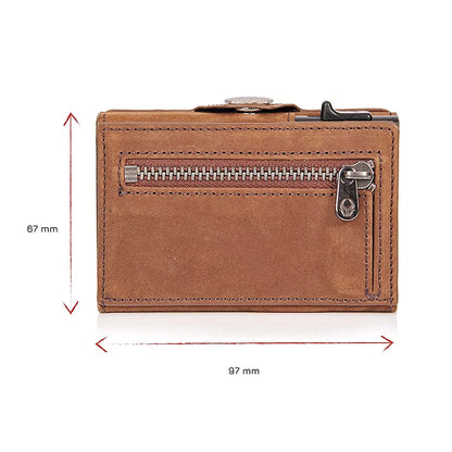 Pop-Up Credit Card Case with RFID Protection – Genuine Leather Wallet for Men & Women, Compartment for Notes and Coins