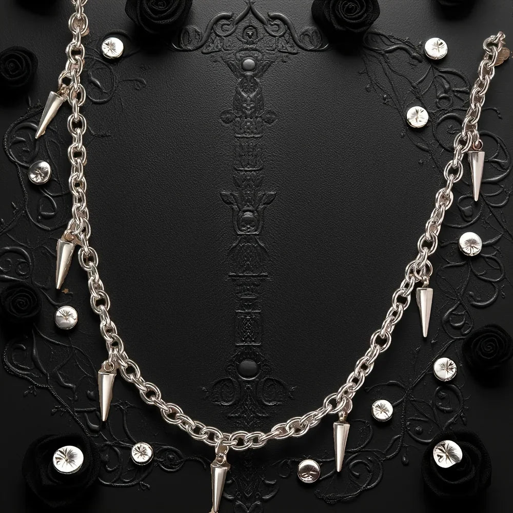 Punk Rivet Tassel Necklace - Titanium Steel Geometric Chain Jewelry for Men & Women