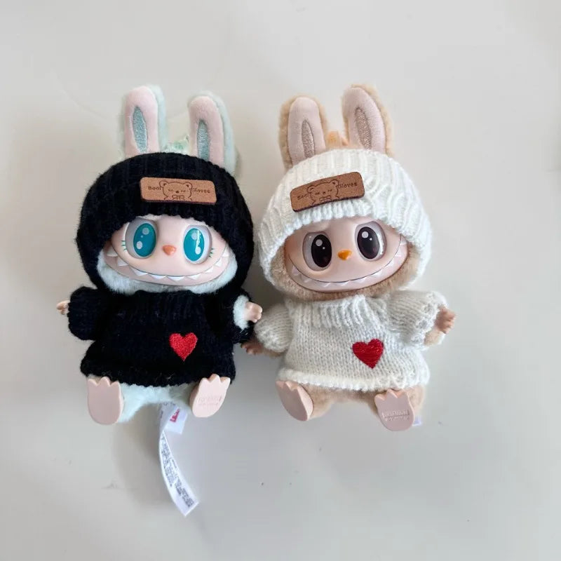 17cm Labubu Doll Clothes — Monster Outfit with Hat, Love Sweater & Casual Shoes for Sitting Party Accessories