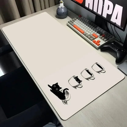 Funny Black Cat Mouse Pad - XXL Kawaii Desk Mat 800x400 Large Computer Keyboard Pad for Office Gaming Setup